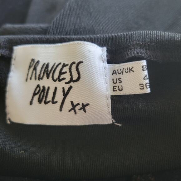 Princess Polly black halter mini dress, size 4, side cut outs, ruched, stretchy - Picture 5 of 5